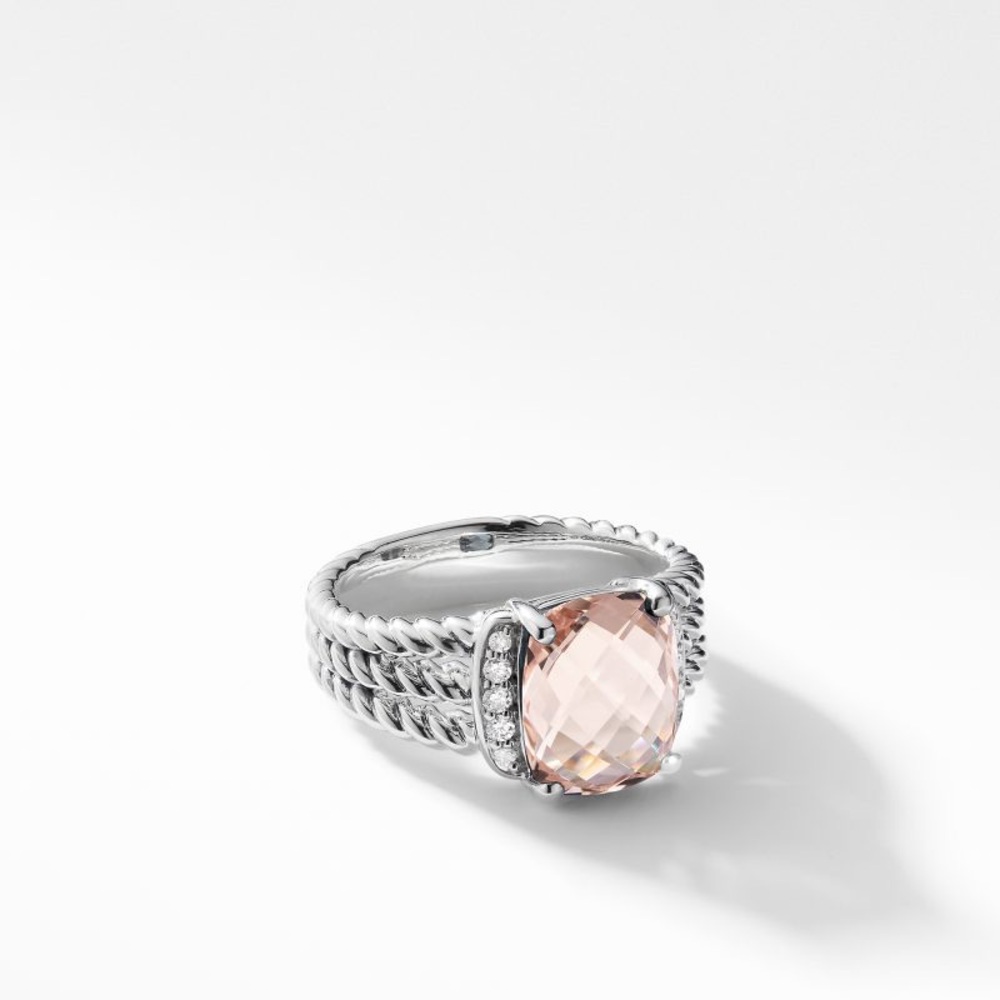 David Yurman Petite Wheaton Morganite Diamond 925 Sterling Silver Ring 5.5